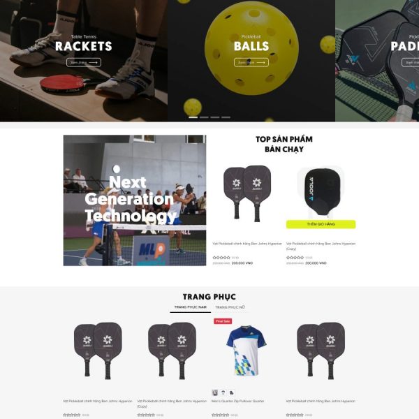 Theme WordPress bán vợt pickleball 3 giống Joola